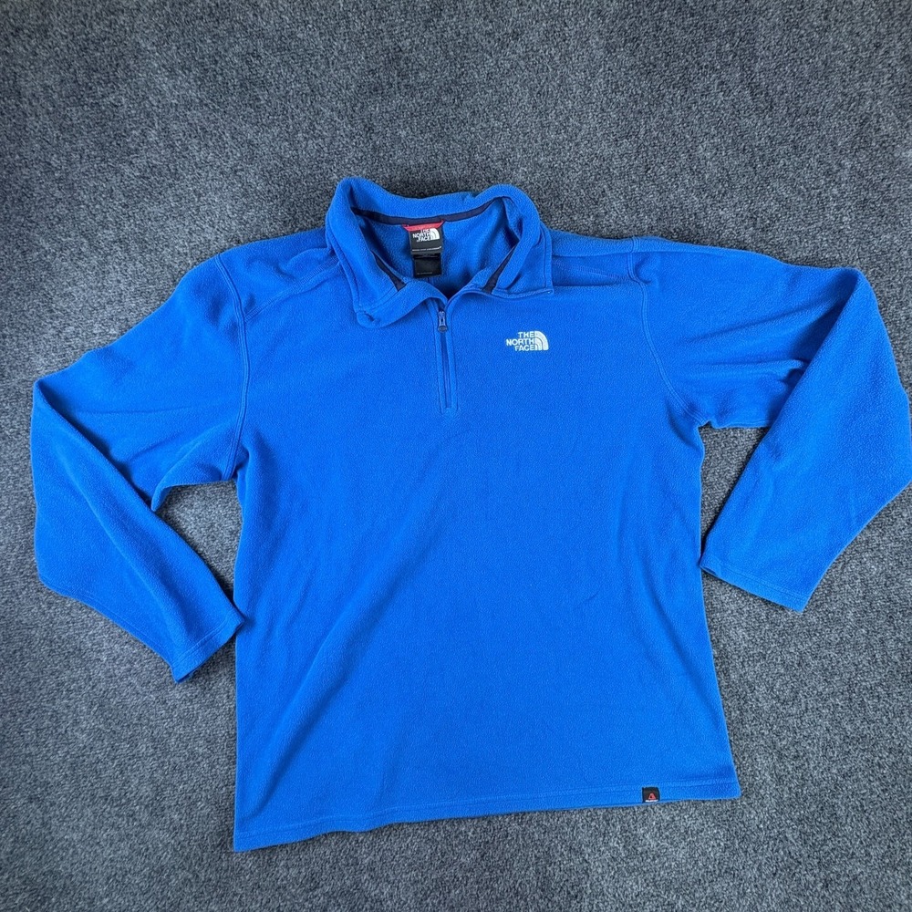 The North Face Fleece Sweatshirt Men Large Blue Logo Quarter Zip Casual Pullover